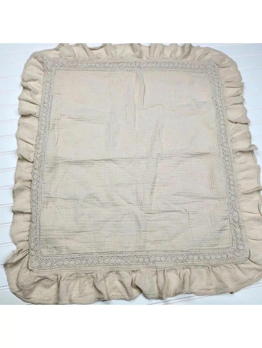 PiuBelle 26x26 Euro Pillow Cover Ruffle Beige Cotton Portugal